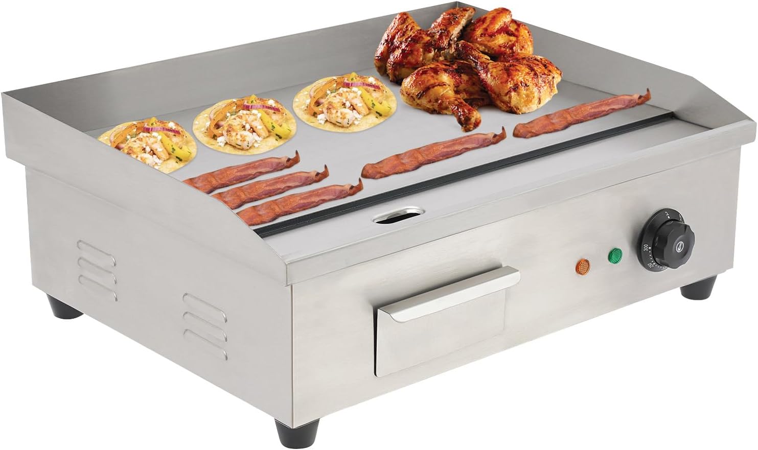 110V 3000W 22' Commercial Electric Countertop Griddle, Stainless Steel BBQ Flat Top Grill Hot Plate with Adjustable tatic Control 50°F-300°F, Restaurant Grill for Kitchen