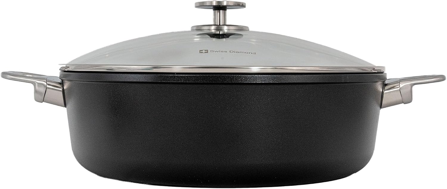 Swiss Diamond Nonstick Hybrid Ceramic and Diamond-Infused Braiser With Glass Lid, Dou Ceramic, Dishwasher & Oven Safe Up To 500 °F (7.2 Quart)