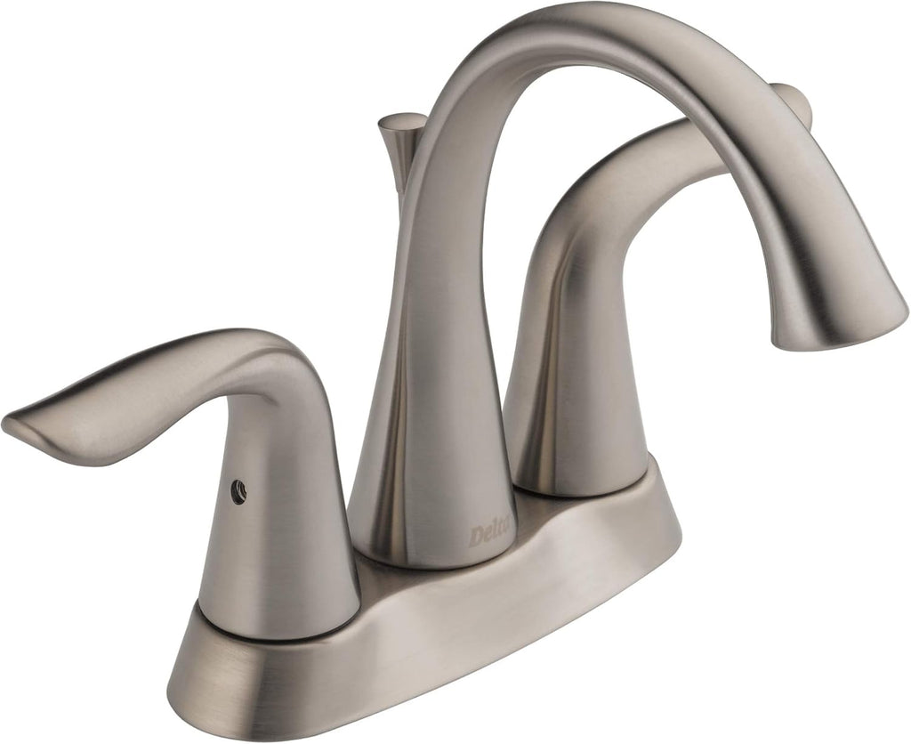 Delta Lahara Centerset Brushed Nickel Bathroom Faucet, 4 Inch 3 Hole Bathroom Sink Faucet for Vanity, Metal Push-Pop Drain Assembly, Stainless 2538-SSMPU-DST