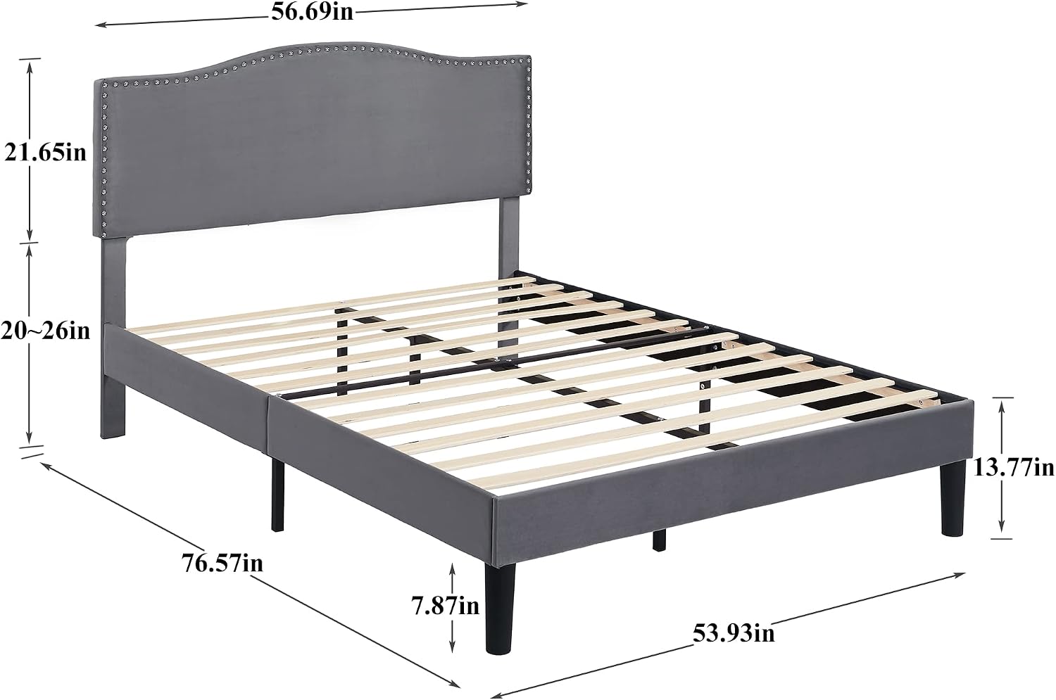 VECELO Full Bed Frame Platform Bed Frame with Upholstered Headboard, Strong Frame and Wooden Slats Support, Strong Weight Capacity, Non-Slip and Noise-Free, Easy Assembly,Dark Grey