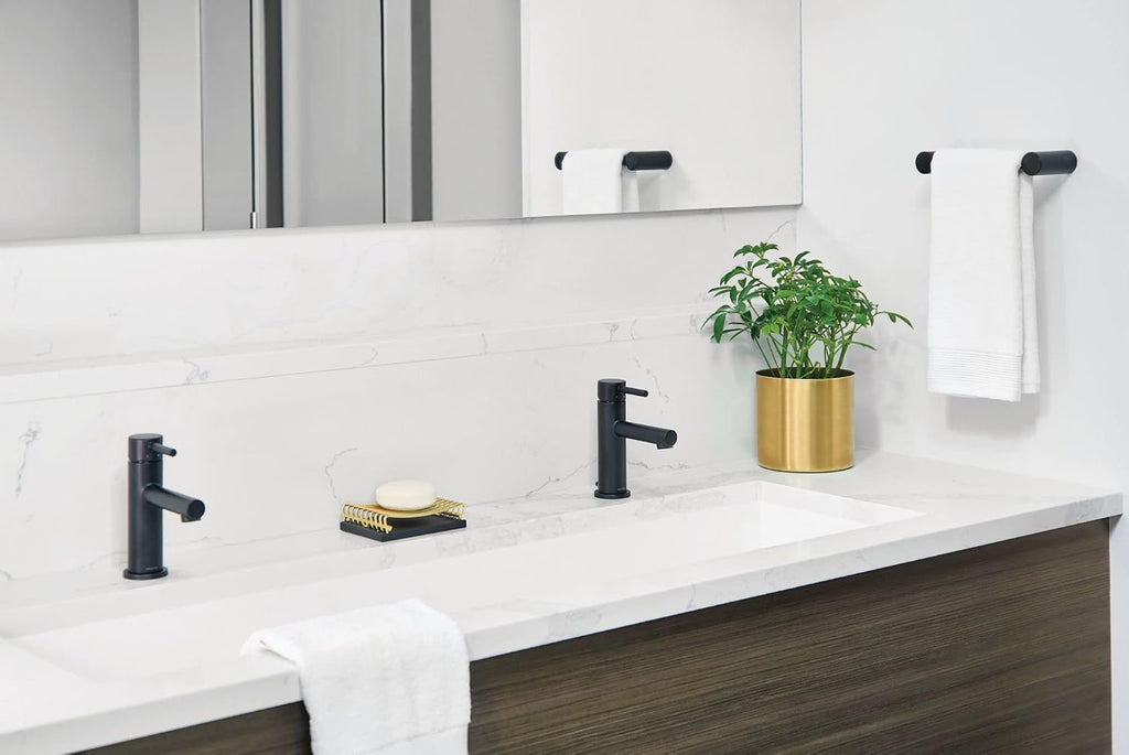 Moen Align Matte Black One-Handle Modern Bathroom Faucet with Drain Assembly and Optional Deckplate, 6190BL