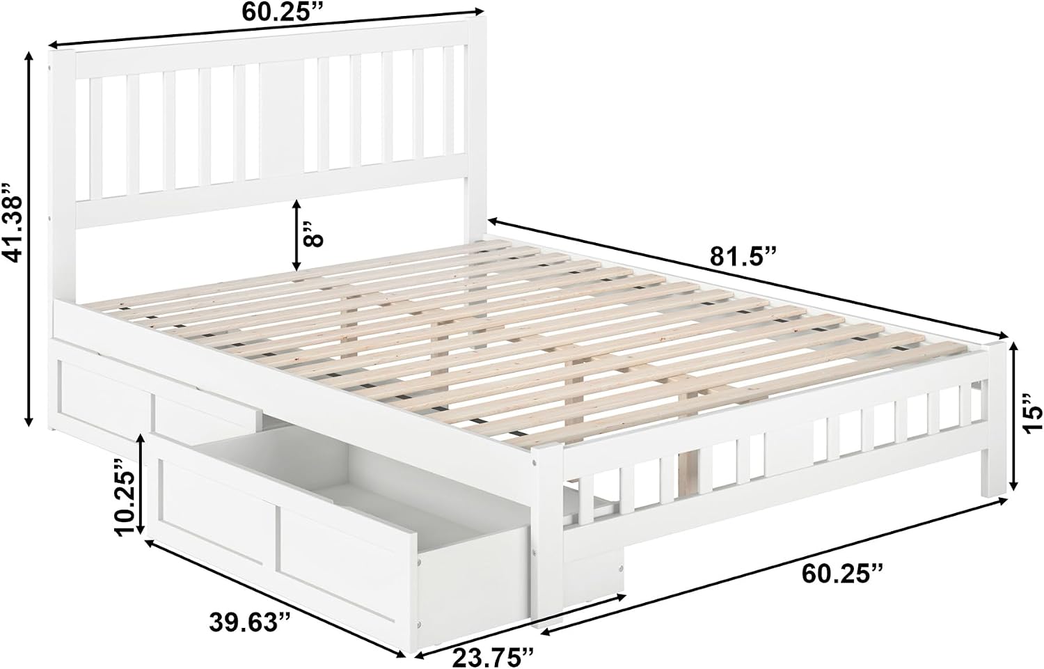 AFI, Tahoe Queen Platform Bed with Matching Footboard & Set of 2 Under-Bed Storage Drawers, White