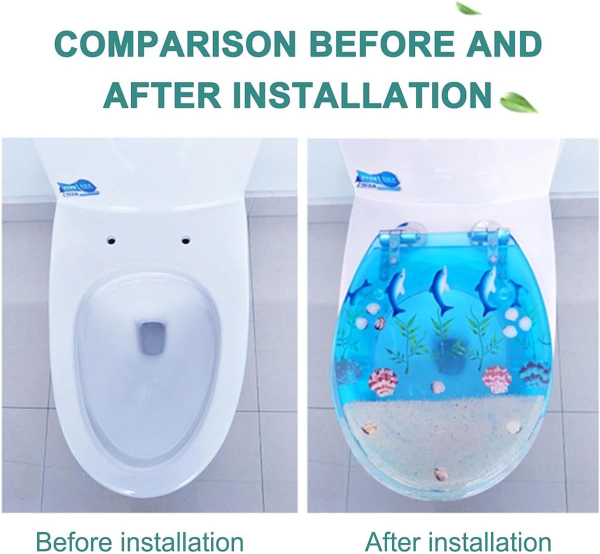 3D Ocean Series Round Toilet Seat, Mute No Slam Toilet Seat Cover with Soft Close Toilet Lid and Stainless Steel Hinges, Thickened Safety Resin Toilet Seats (C)