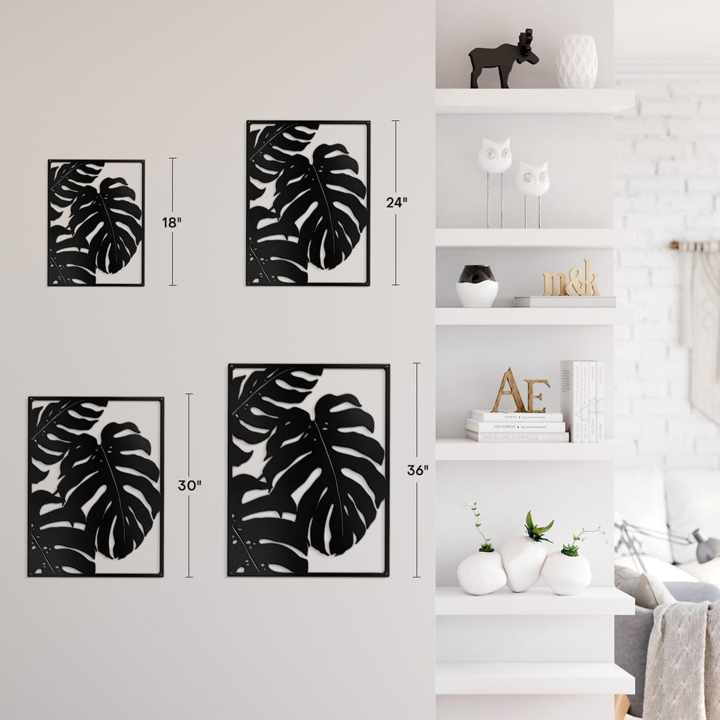 SIGNLEADER Metal Wall Art Decor Botanical Leaf Minimalist Modern Wall Sculpture Hangings Home Decoration for Living Room, Bedroom, Bathroom, Kitchen, Outdoor - 30' Black