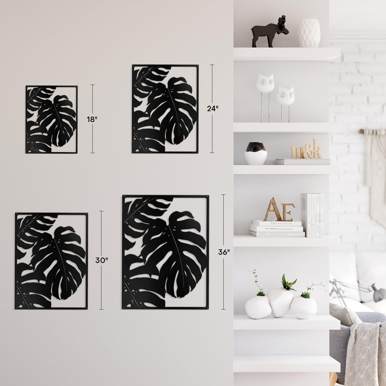 SIGNLEADER Metal Wall Art Decor Botanical Leaf Minimalist Modern Wall Sculpture Hangings Home Decoration for Living Room, Bedroom, Bathroom, Kitchen, Outdoor - 30' Black