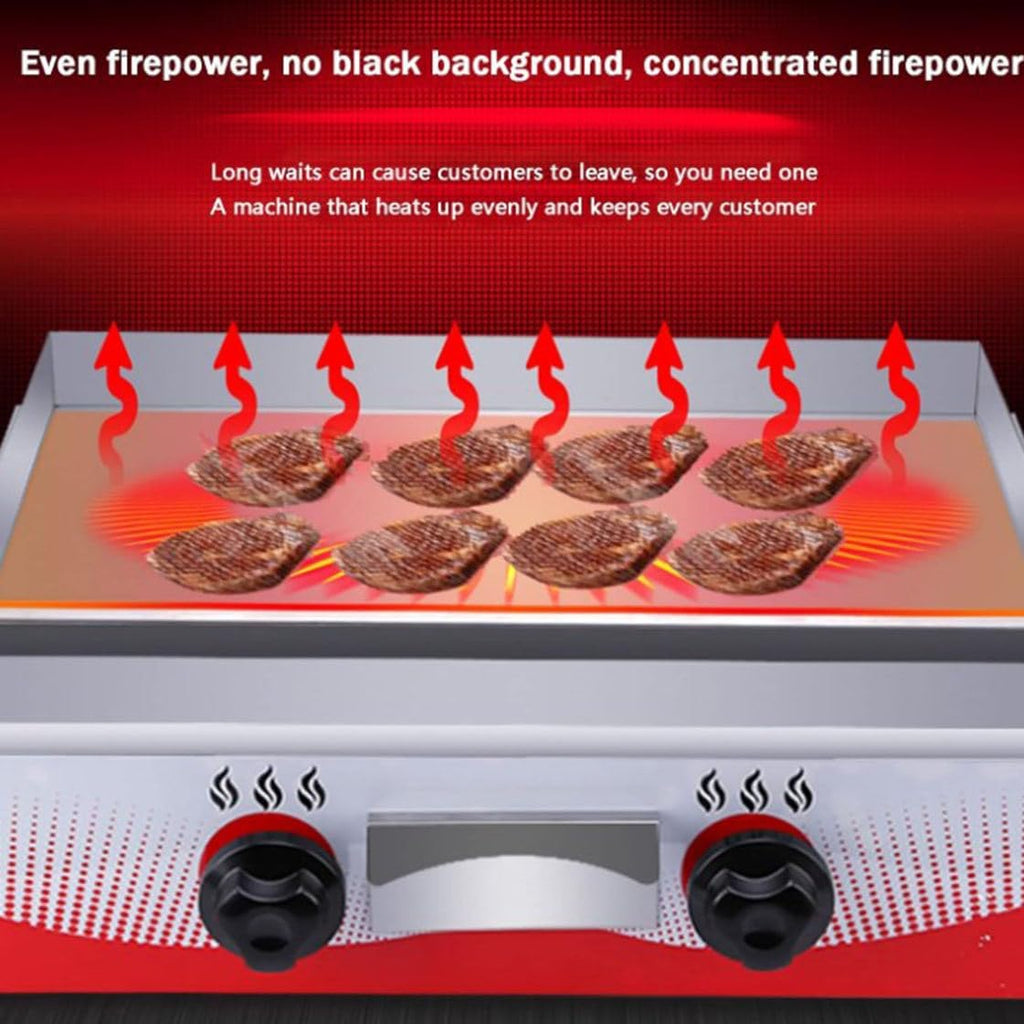 Commercial Gas Griddle, Kitchen Countertop Flat Top Grill Oven Countertop Griddle with 2 Burners,Adjustable Temperature, Restaurant Kitchen (59 * 44 * 23cm)