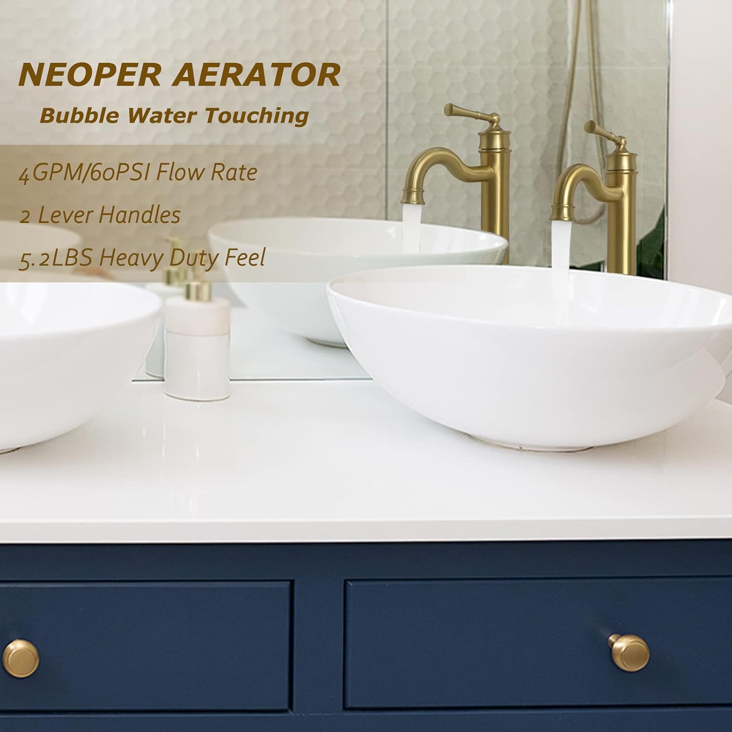 Vessel Sink Faucet Brushed Gold Bathroom Tall Faucet Single Hole Deck-Mount Pop up Drain Assembly Without Overflow Water Supply Lines Included