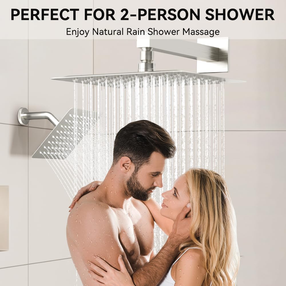 Thermostatic Shower System Brushed Nickel, STARBATH Shower Faucets Sets 12+ 6' Wall Mount Rain Shower and 2 in 1 Handhled, Can Use All at Once, Push Button 3 Modes Valve Complete Shower Set