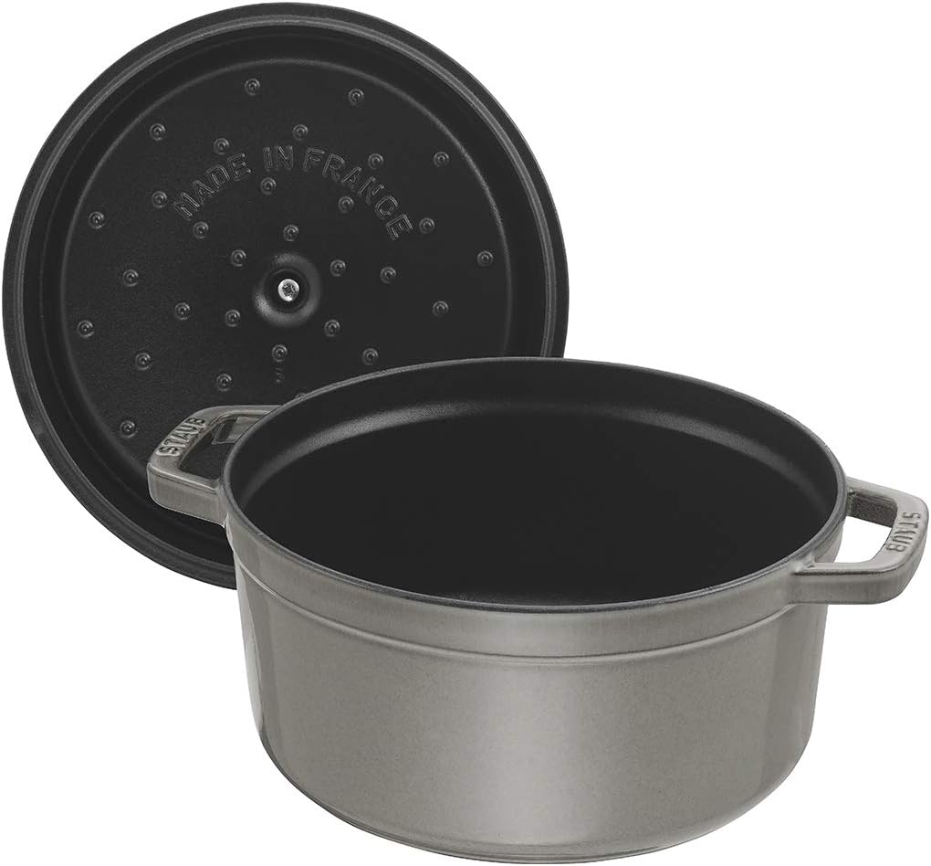 Staub La Cocotte Round 40510-605 Pico Cocotte Round Gray, 10.2 inches (26 cm) Steamer Set, Large, Both Handed Castings, Enameled Pot, Induction Compatible