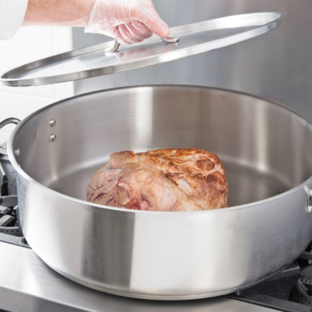 Soro Essentials- 35 Qt. Heavy Duty Brazier Pan with Cover- Round Braiser Pan Flat Cooking Surface Even Heating Cookware Perfect for Frying Stir-frying Stewing Cooking Home Kitchen Restaurant