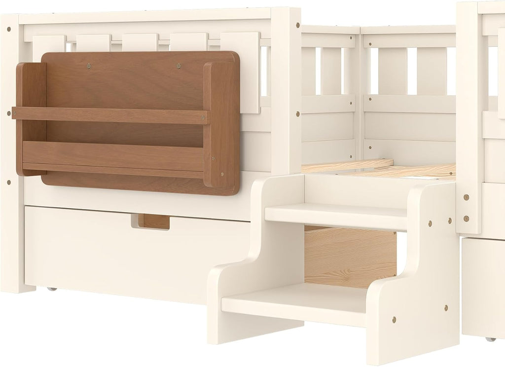 Bellemave Queen Size Bed with Slats and Stairs