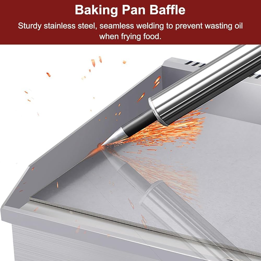 Indoor Electric Griddle with Deep Fryer | Commercial Flat Top Grill with Seasoning Rack