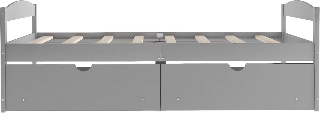 Bellemave Twin Kids Bed with Storage 2 Drawers and Headboard, Wood Twin Daybed with Storage, BedFrames for Kids, Adults, Gray