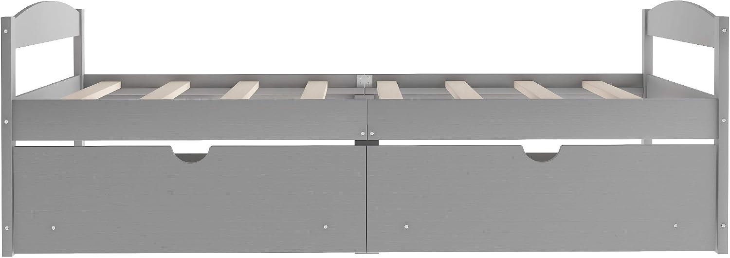 Bellemave Twin Kids Bed with Storage 2 Drawers and Headboard, Wood Twin Daybed with Storage, BedFrames for Kids, Adults, Gray