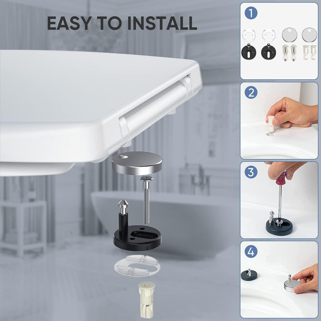 Toilet Seat Quick Release Toilet Seat with Top Fixing Hinges Will Slow Close, White Toilet Seat Round,Material, White,38.5×45cm (One Color 38.5x45cm)