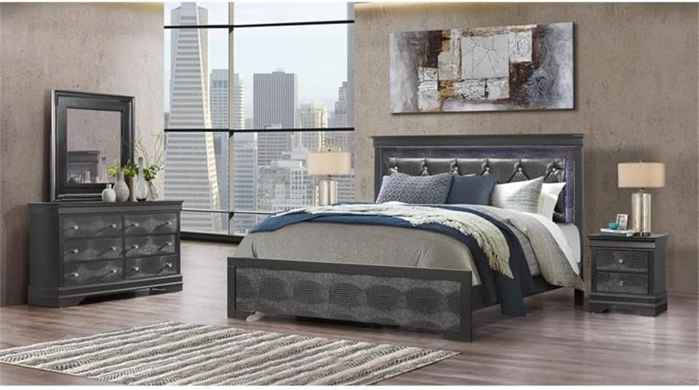 Global Furniture USA Pompei Tufted Panel Bed in Metallic Gray (Full: 79 in. L x 59 in. W x 56 in. H)