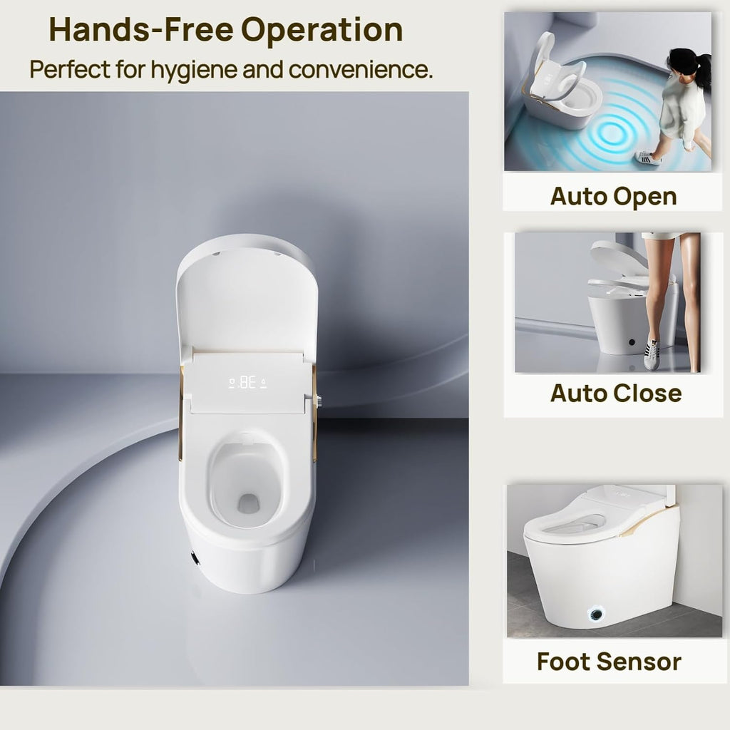 Modern Smart Toilet With Bidet, Auto Flush, Auto Open/Close,Heated Seat, Warm Water and Dry, 17.5' Comfort Height, Remote Control White
