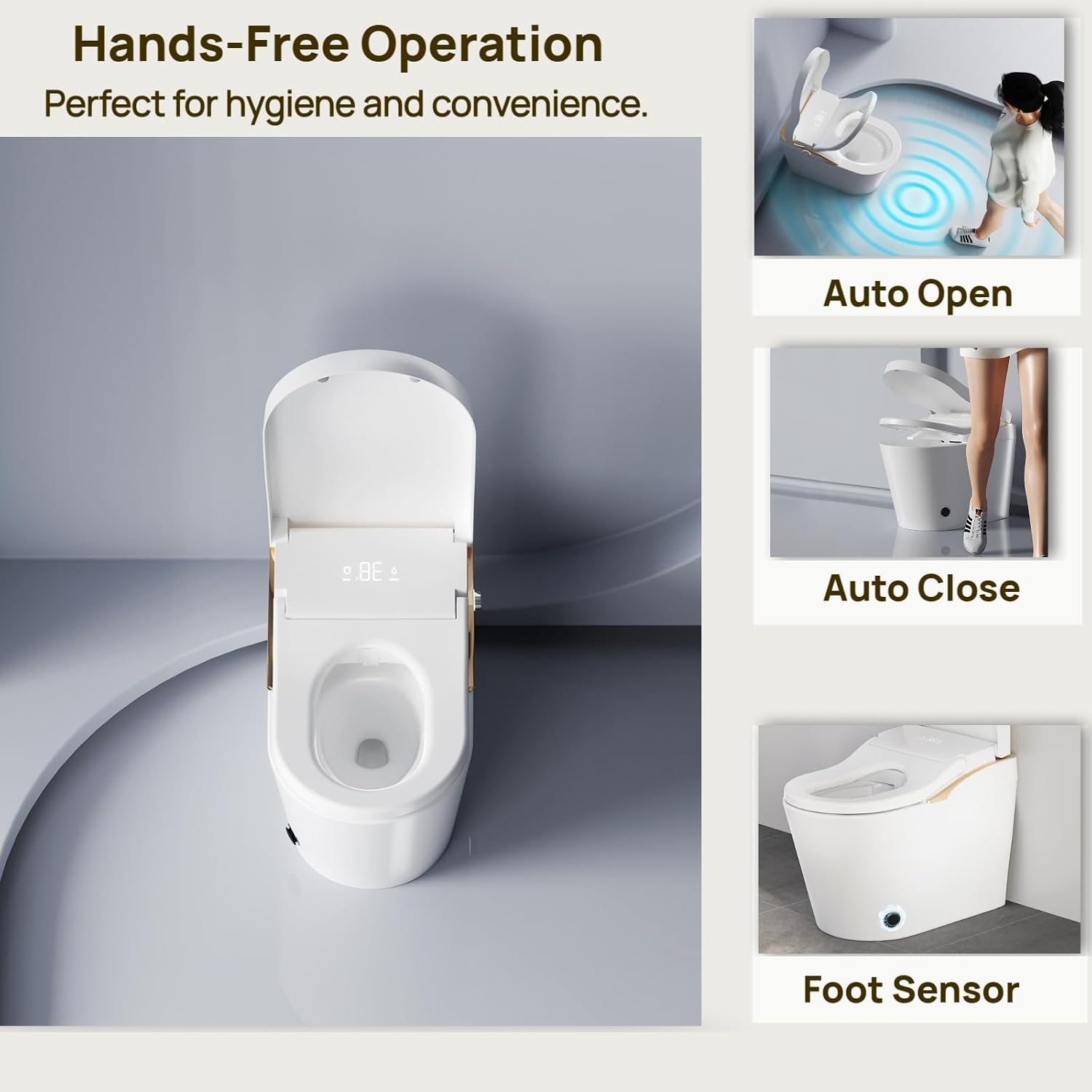 Modern Smart Toilet With Bidet, Auto Flush, Auto Open/Close,Heated Seat, Warm Water and Dry, 17.5' Comfort Height, Remote Control White