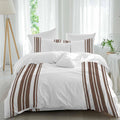 Dark Brown and White Striped Duvet Cover Set Queen Size 4 Pieces Modern Minimalist Vertical Lines Bedding Set with Zipper Closure, 1 Comforter Cover 92x106 Inches 1 Flat Sheet & 2 Pillow Cases