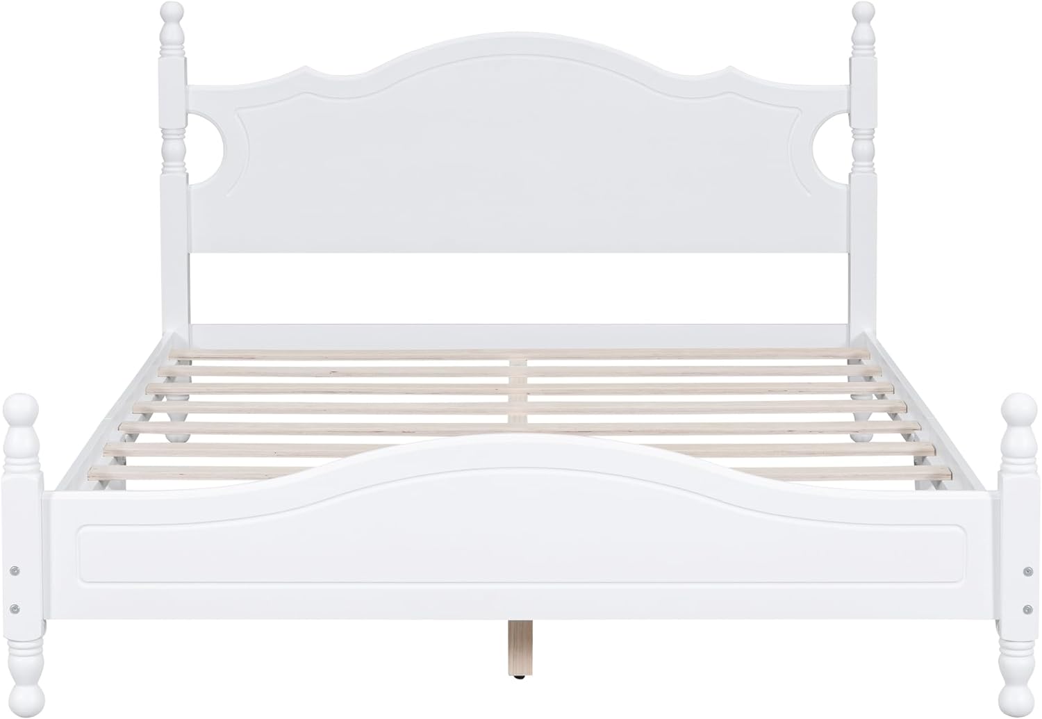 LUMISOL Wood Bed Frame Queen Size with Classic Headboard, Retro Style Wooden Bed Frame with Wood Slat Support for Bedroom, White