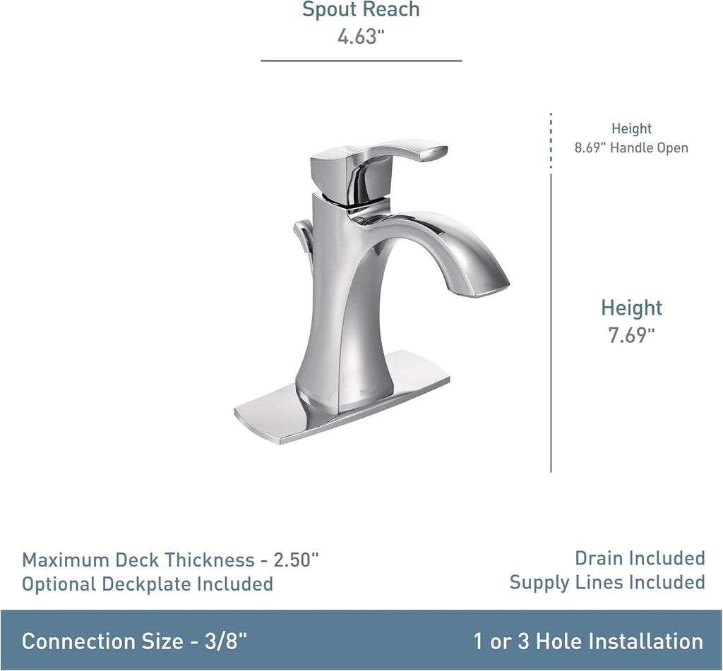 Moen Voss Chrome One-Handle Single Hole Bathroom Sink Faucet with Optional Deckplate, 6903