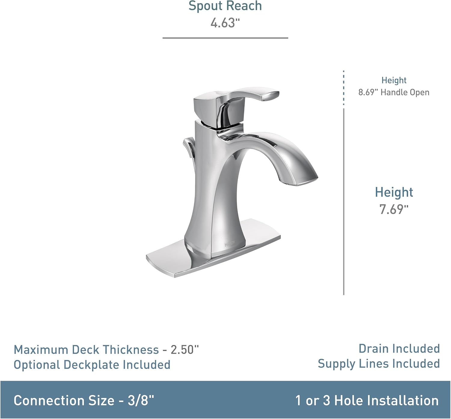 Moen Voss Chrome One-Handle Single Hole Bathroom Sink Faucet with Optional Deckplate, 6903