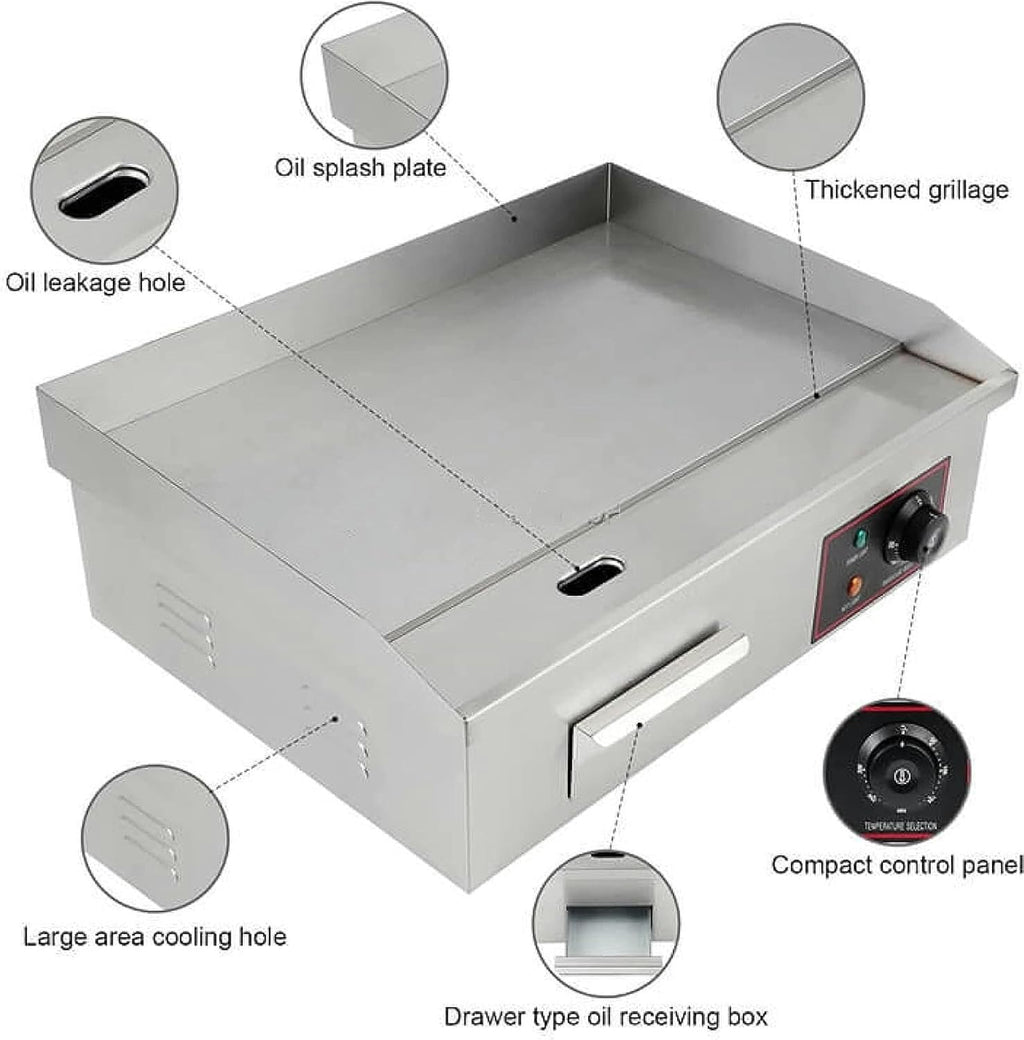 3000W Commercial Electric Griddle, Stainless Steel Flat Top Grill with Adjustable Thermostatic Control, Non-Stick Hot Plate for Kitchen Cooking