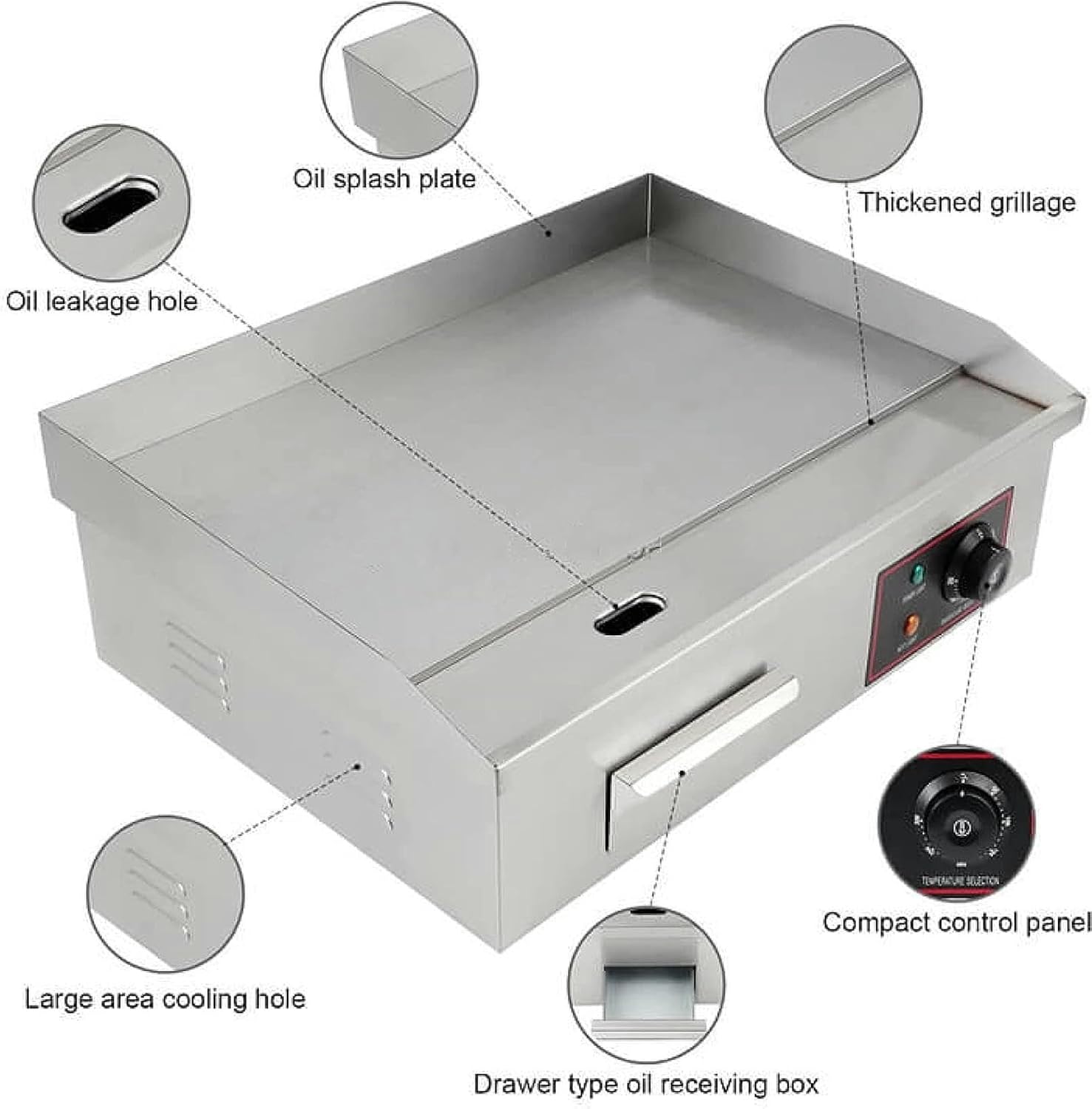 3000W Commercial Electric Griddle, Stainless Steel Flat Top Grill with Adjustable Thermostatic Control, Non-Stick Hot Plate for Kitchen Cooking