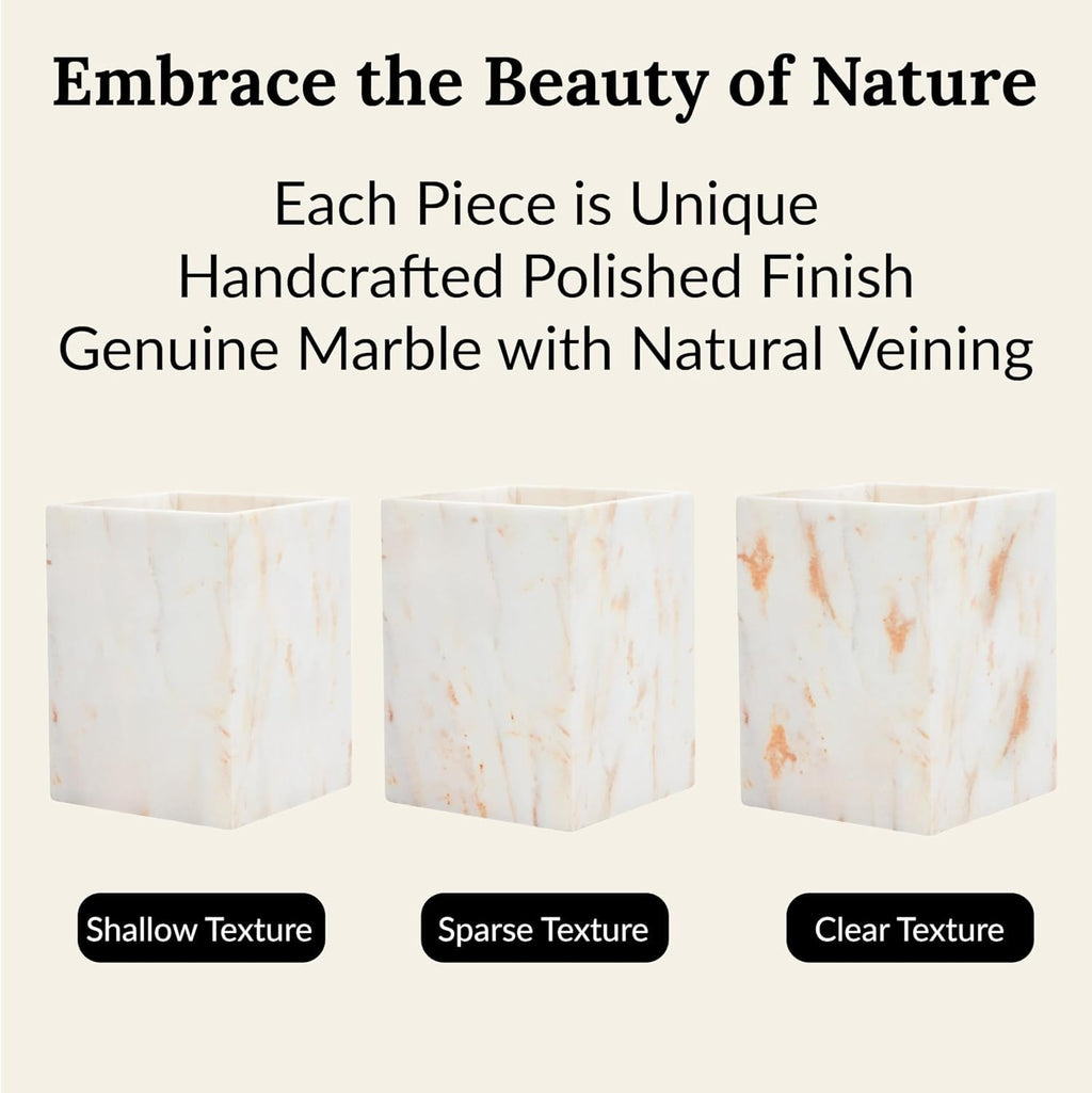 Natural Marble Waste Basket for Bathroom, Modern Gold and White Texture Rectangular Trash Can, Organic Stone Wastebasket Durable Waterproof Garbage Container Bin for Bedroom Living Room Office Kitchen