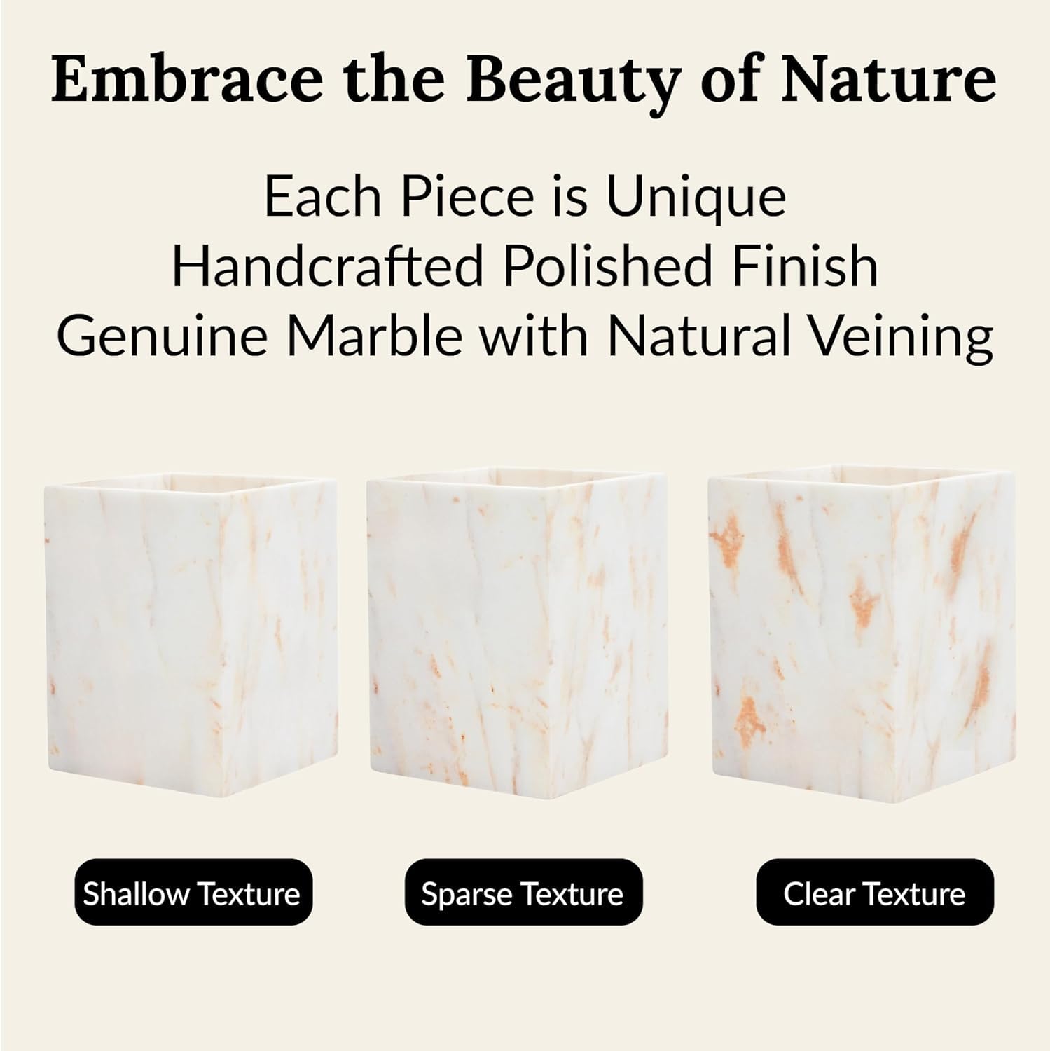 Natural Marble Waste Basket for Bathroom, Modern Gold and White Texture Rectangular Trash Can, Organic Stone Wastebasket Durable Waterproof Garbage Container Bin for Bedroom Living Room Office Kitchen