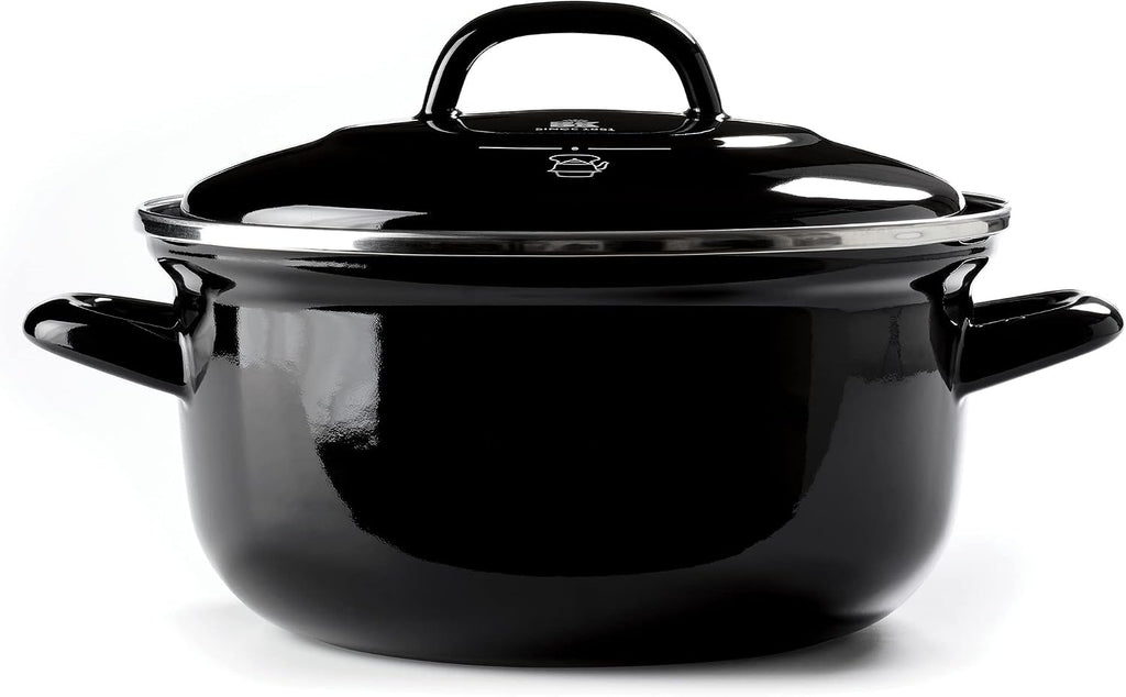 BK Indigo Dutch Heritage Round German Enamelled Casserole with Lid with PFAS-Free Ceramic Non-Stick Coating, 22 cm/3.3 Litre, Induction, Dishwasher Safe, Oven Safe, Black