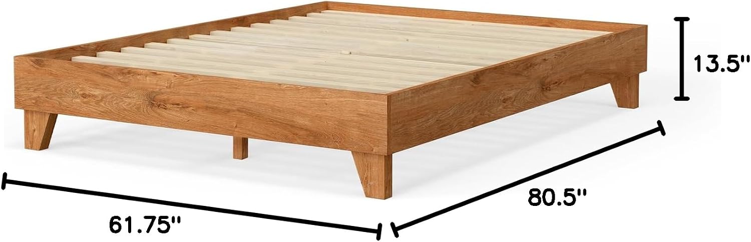 eLuxurySupply Wooden Platform Bed Frame Queen Size, Almond - Low Profile, No Box Spring Needed, Easy Assembly, Wooden Modern Minimalist Style