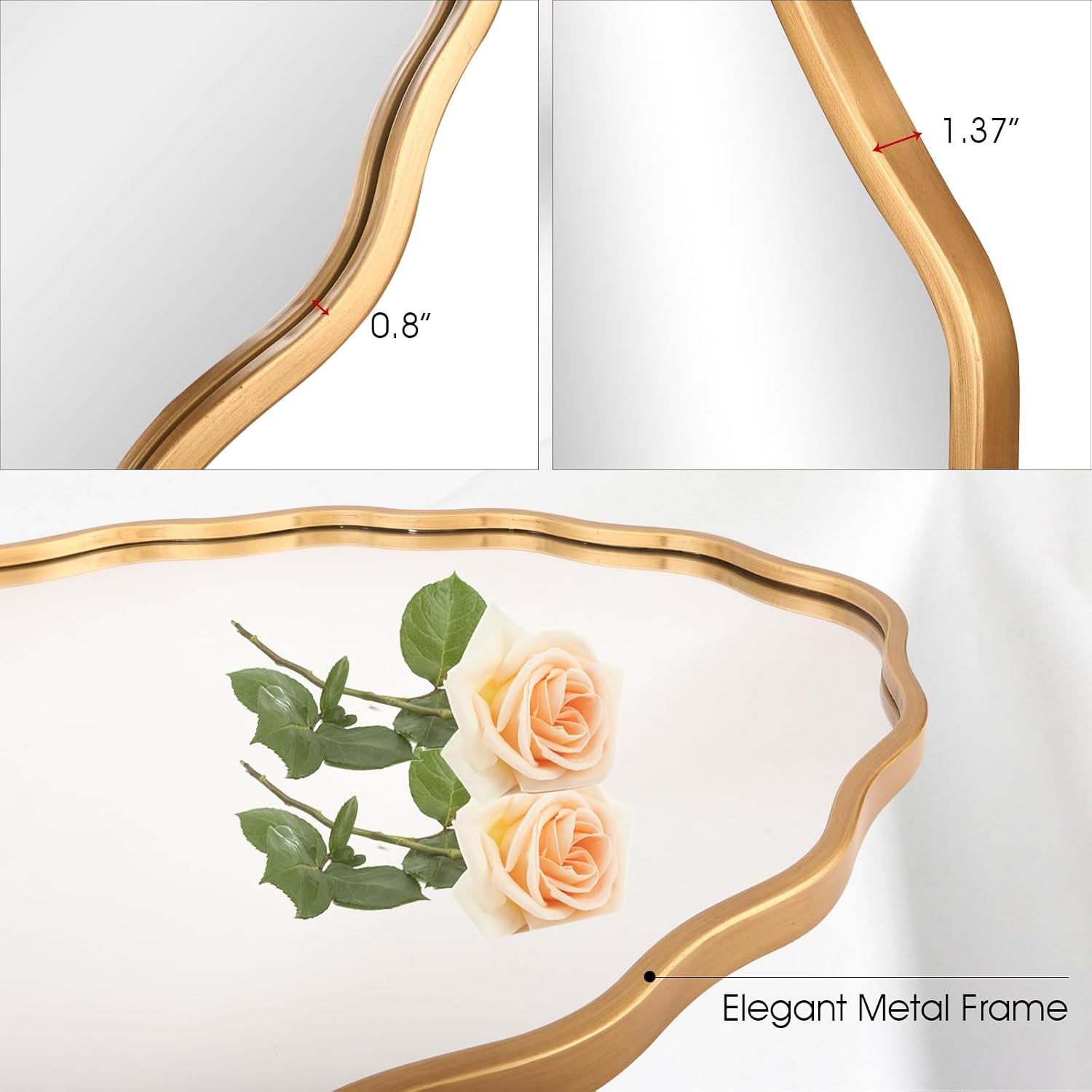 20 * 30 Inch Brushed Gold Oval Ripple Bathroom Mirror Wall Mounted Large Modern Countryside Suitable for Washroom, Bedroom, Living Room, Entryway