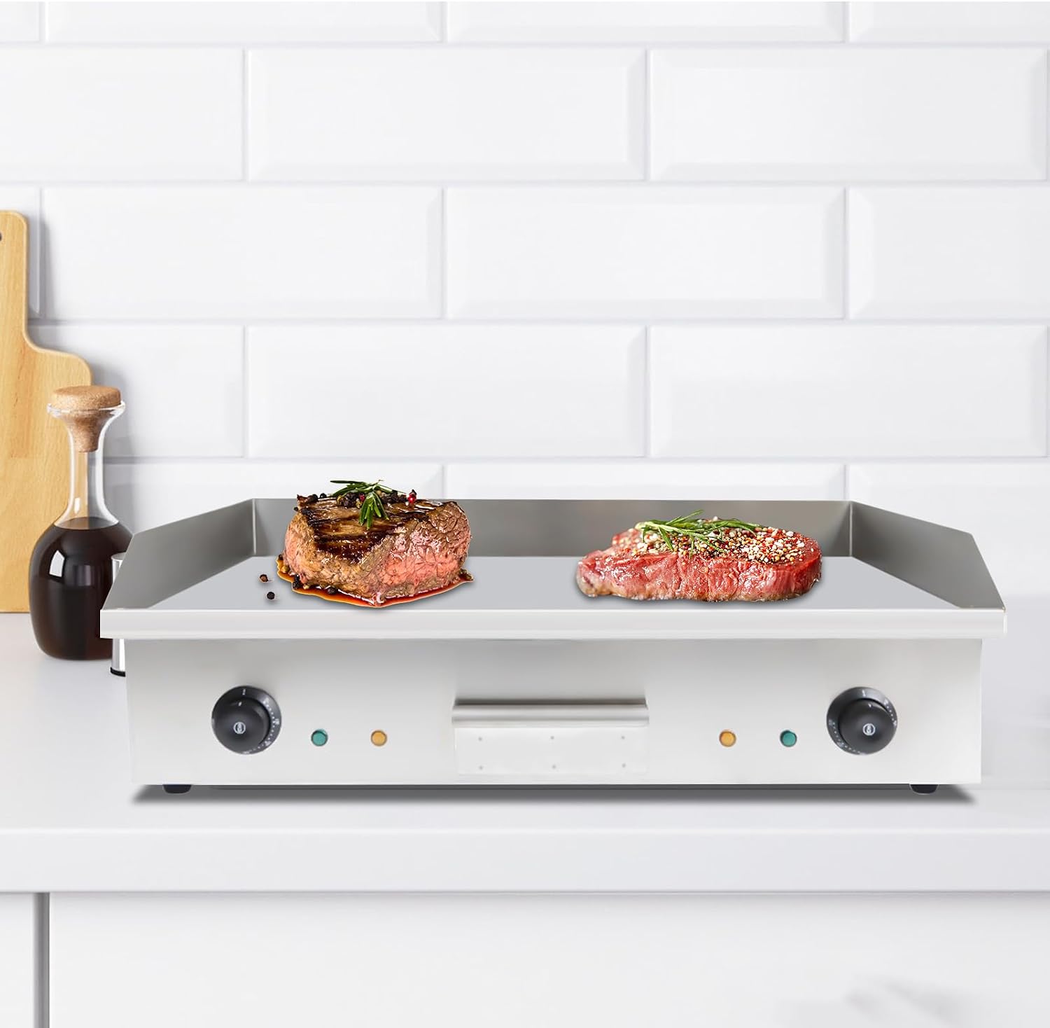Commercial Electric Griddle，29' Electric Countertop Flat Top Griddle 110V 3KW Non-Stick Teppanyaki Grill，Cooking Plate, Stainless Steel Restaurant Electric Countertop Griddle Tabletop Grill