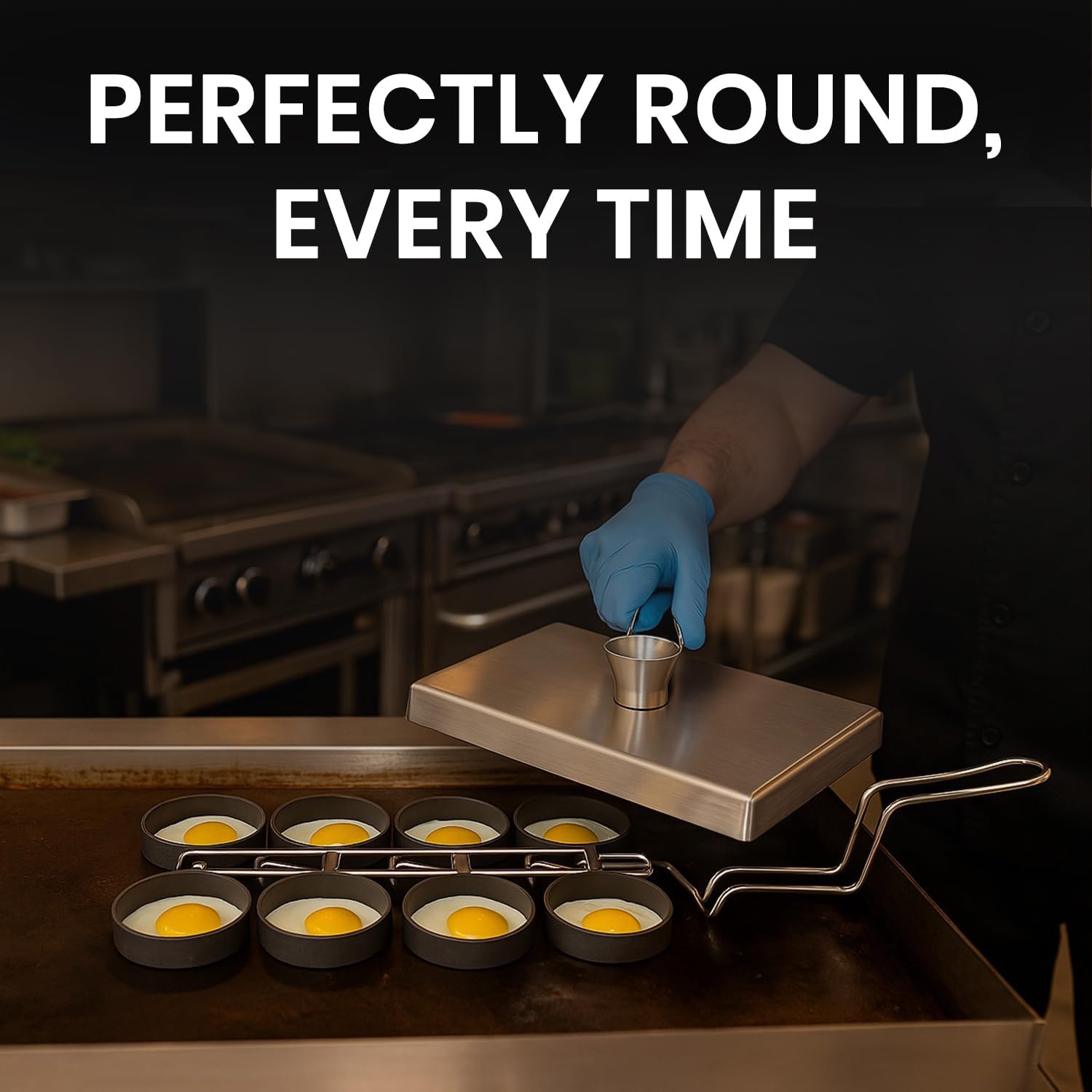 Rattleware Stainless Steel Egg Rings Commercial-Grade Egg Fryer Ring for Frying Eggs – Durable Metal Round Rings with Heat-Resistant Handle – Breakfast Kitchen Gadgets and Egg Cooker (8 Ring Set)