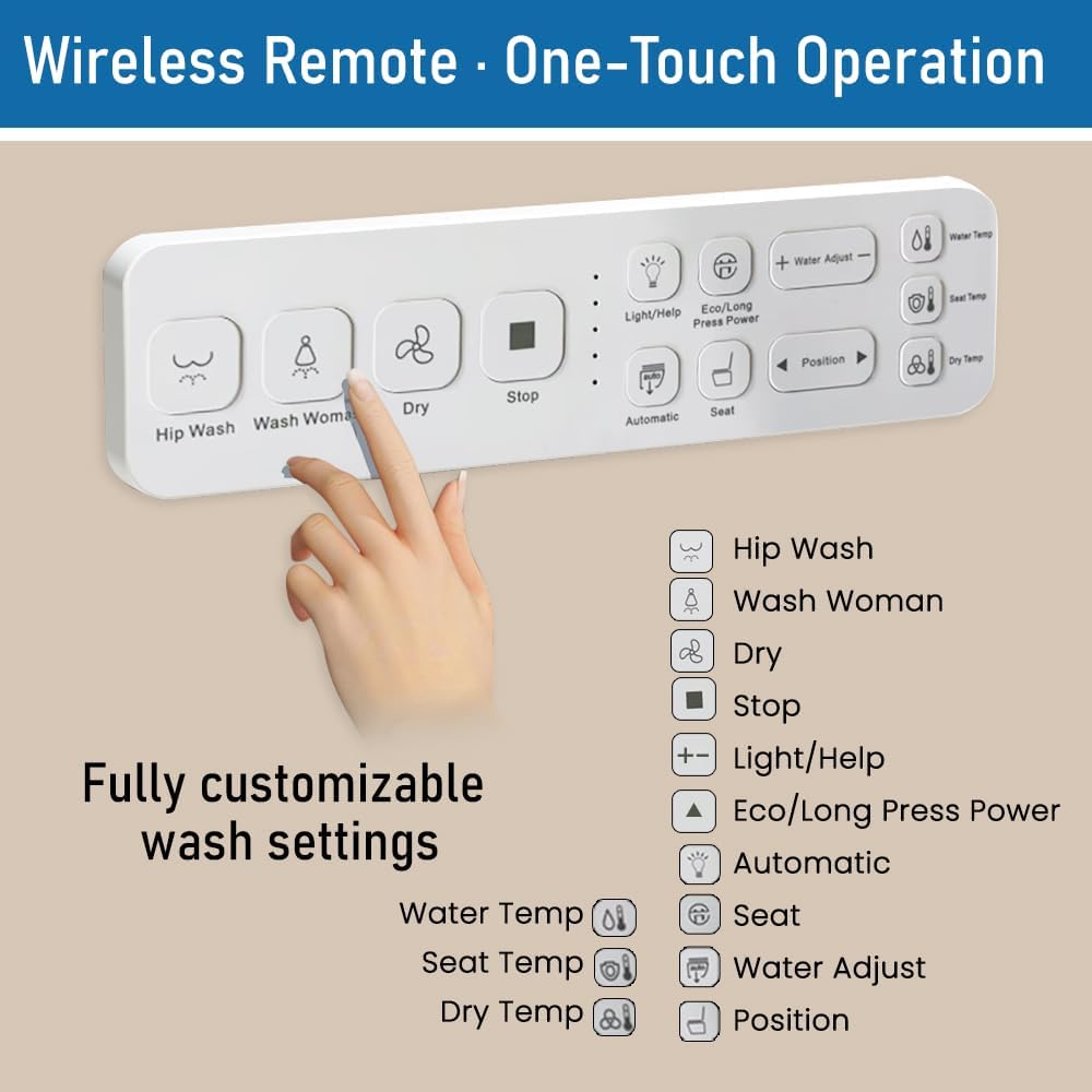 Electric Bidet Toilet Seat, Elongated Heated Toilet Seat with Instant Warm Water & Dryer, Self-Cleaning Nozzle, Automatic Flip Cover and Remote Control, Bidet Attachment for Toilets (White)