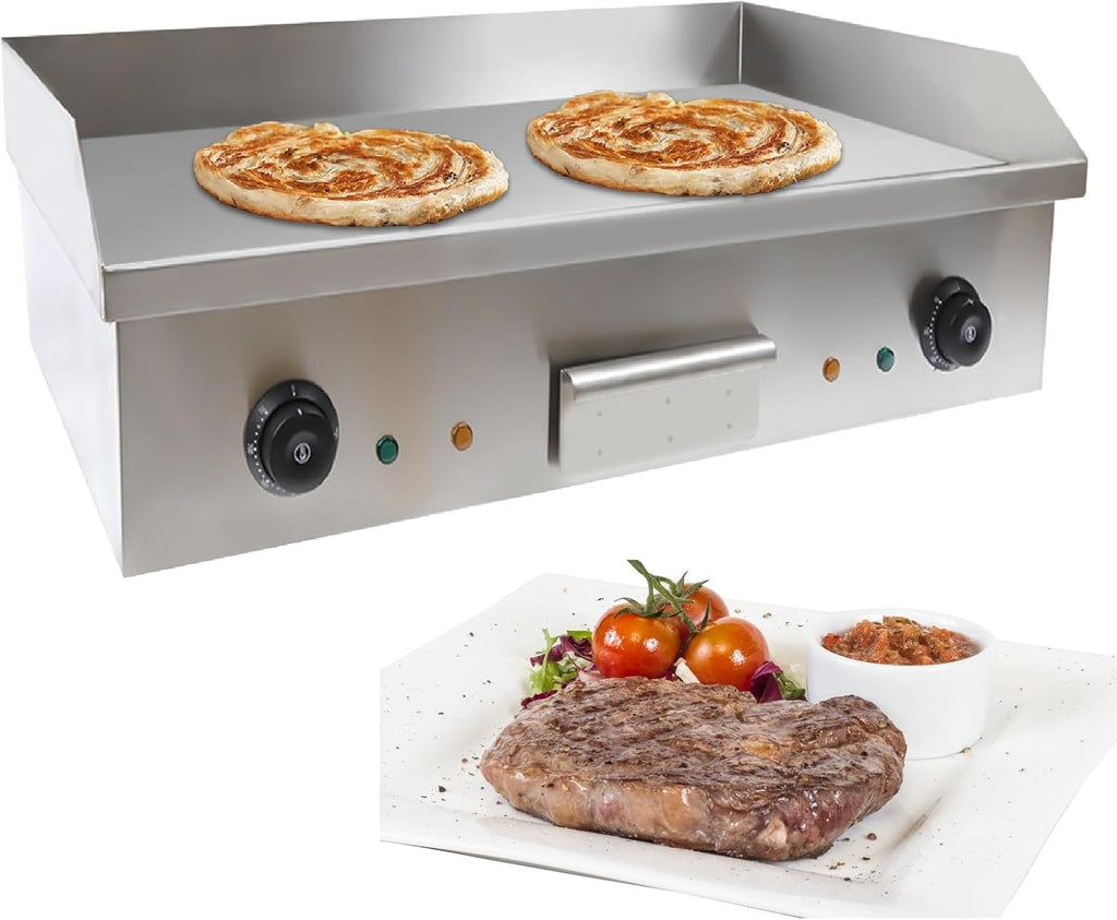 28.7inch Commercial Electric Griddle 3000W Electric Countertop Griddle Flat Top Grill, Adjustable Temperature Control 323-572°F Stainless Steel Teppanyaki Grill with Overload Protection