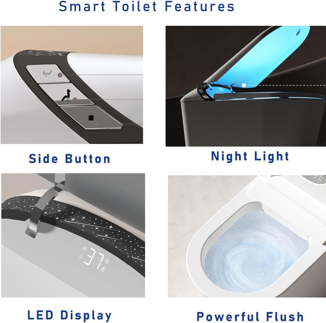 SouNor Smart Toilet With Bidet Warm Water Dryer Modern Tankless One Piece Automatic ADA Elongated Auto Inodoro Intelligent for Bathrooms Washlet Power Flush Gray