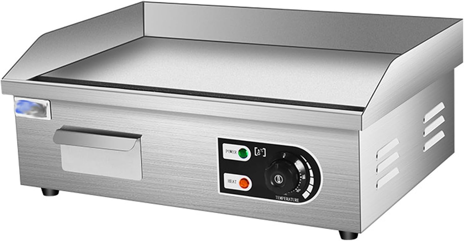Electric Griddle 22' Commercial Flat Top Grill Countertop Griddle Hot Plate Non-Stick Stainless Steel Teppanyaki Grill for Restaurant Kitchen, 4400W Temperature Control 122-572°F