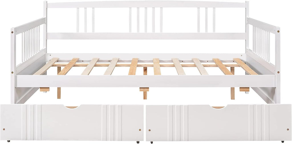 Merax Daybed Twin, Twin Daybed Wooden Slats Support Modern Living Daybed with Rails, No Box Spring Needed (White)