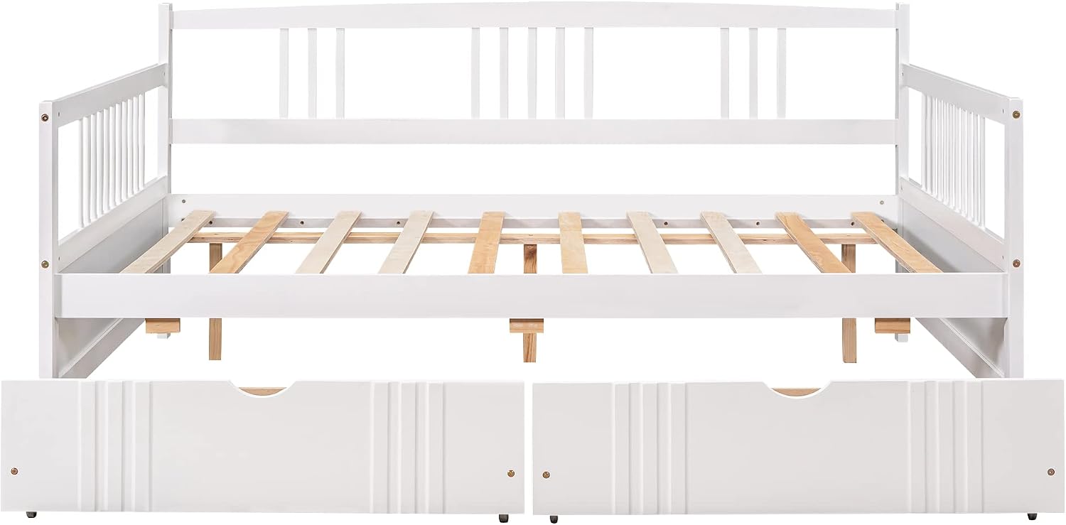 Merax Daybed Twin, Twin Daybed Wooden Slats Support Modern Living Daybed with Rails, No Box Spring Needed (White)