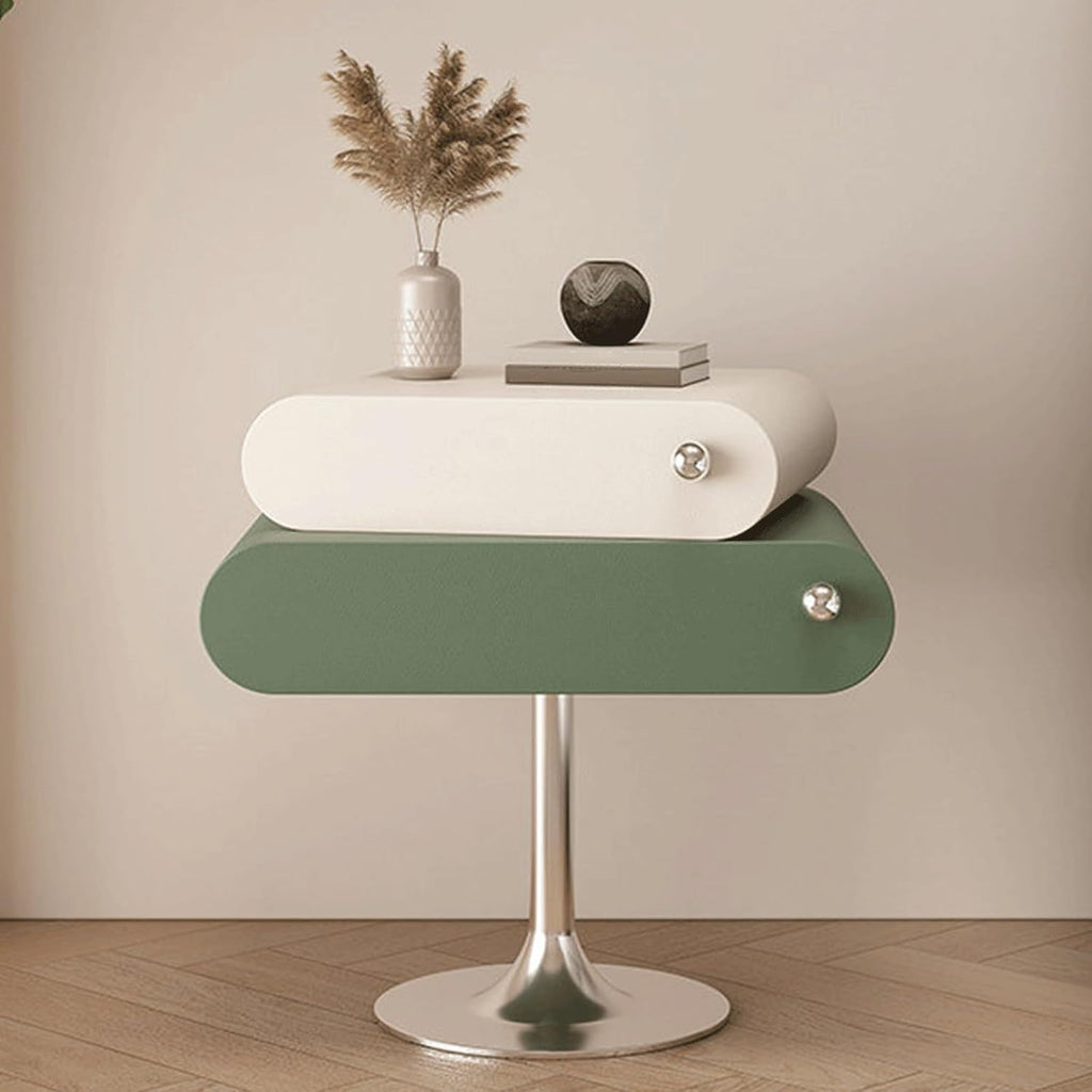 Modern Minimalist nightstand with Dual Drawers, Solid Wood + Metal Frame Construction. Open-Style Side Table Suitable for bedrooms, Living Rooms, hallways, and Offices(Green,Medium)