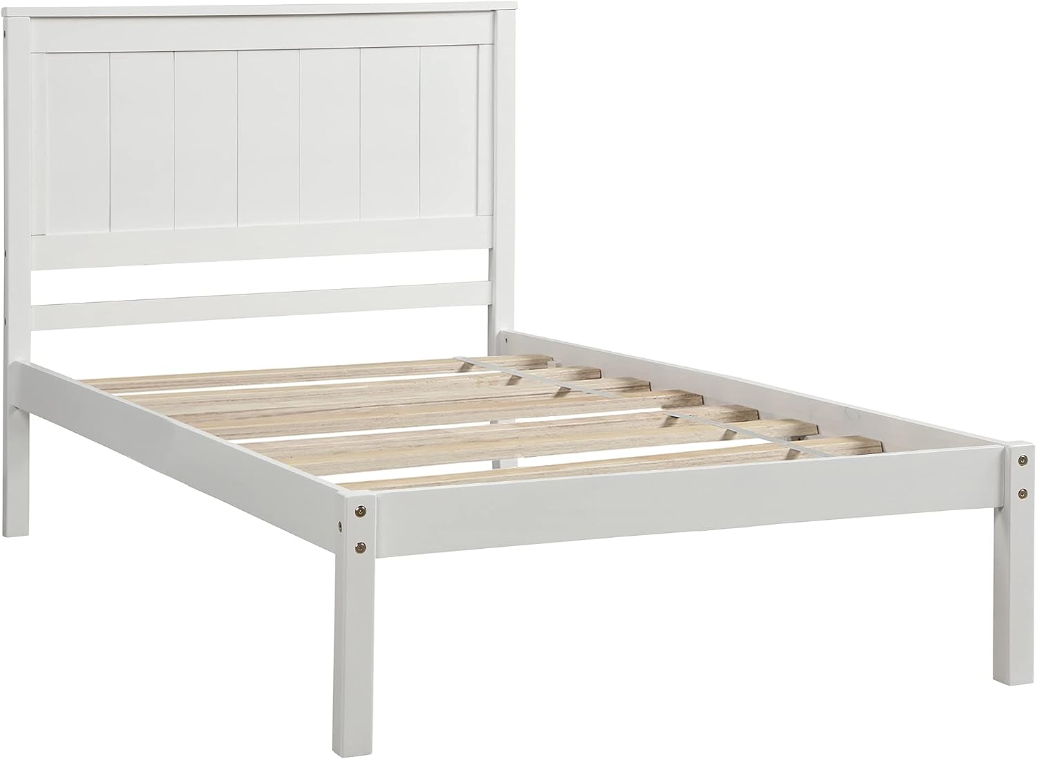 Twin Size Wood Bed Frame and Headboard, Modern Retro White Platform Beds Frames, Sturdy and Durable Design Rustic Wooden Bedroom Set, Easy Assembly, No Box Spring Needed (White, Twin)