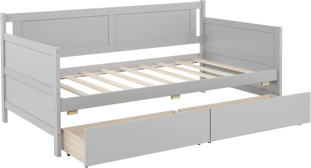 Bellemave Twin Size Kids Bed with 2 Storage Drawers, Wood Twin Daybed with Storage, BedFrames for Kids, Adults, Gray