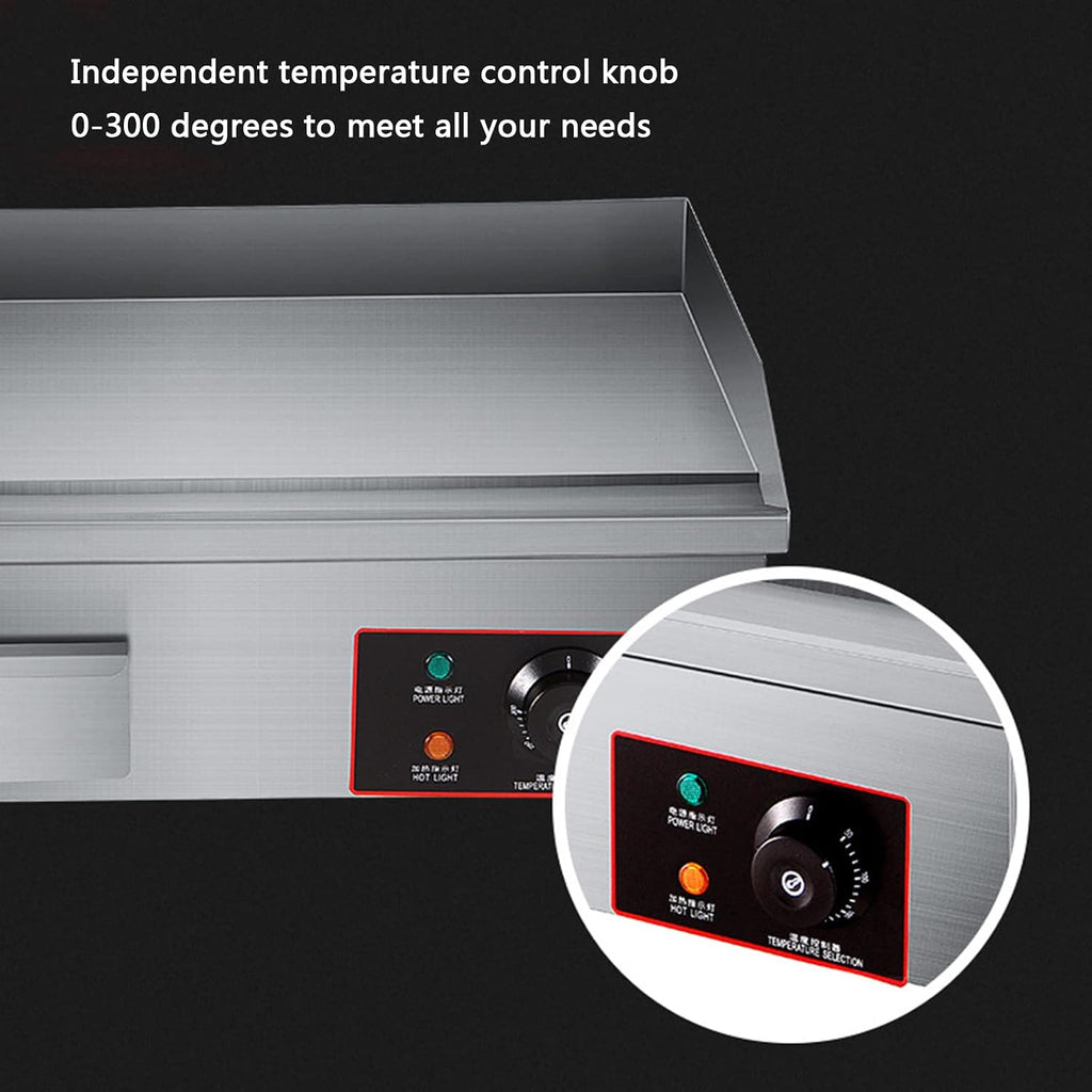 Electric Countertop Flat Top Griddle, Commercial Stainless Steel Griddle Grill, Hot Plate BBQ, Adjustable Temperature Control 50-300℃, for Restaurant Kitchen