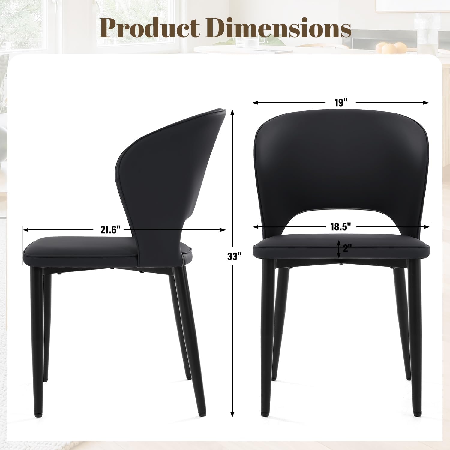Homcosan Dining Chairs Set of 2, Modern Kitchen Chairs with Cross Structure & Exquisite Piping Design, Easy Assembly, Faux Leather Dining Room Chairs for Living Room Lounge, Bedroom, Black