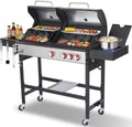 CIG GARDEN 3-Burner Dual Fuel Gas and Charcoal Combo Grill with Side Burner, 41,500 BTU Outdoor Barbecue, Cast Iron Grates - Perfect for Patio, Balcony, Backyard & Camping