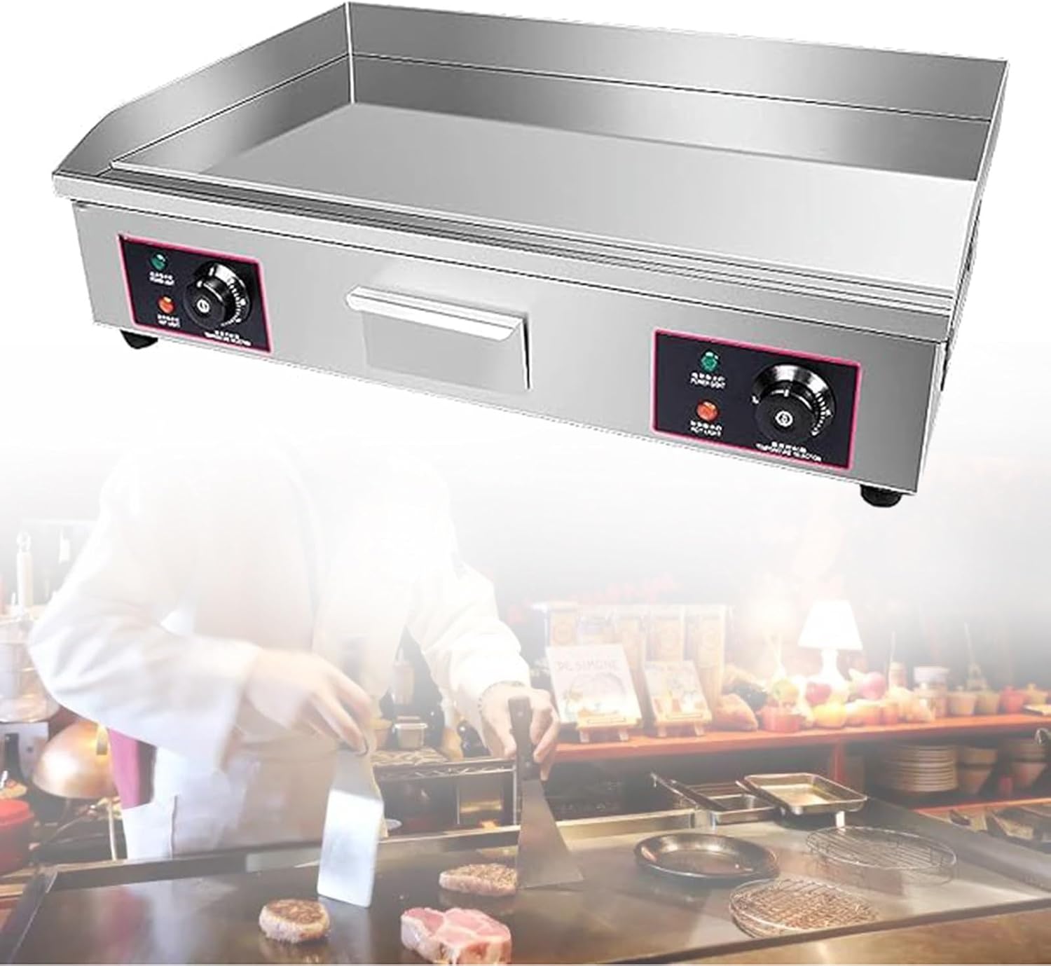 4400WCommercial Electric Griddle Flat Top Grill HotPlate Kitchen Grill CounterTop Stainless Steel Thermostatic Control 122-572℉