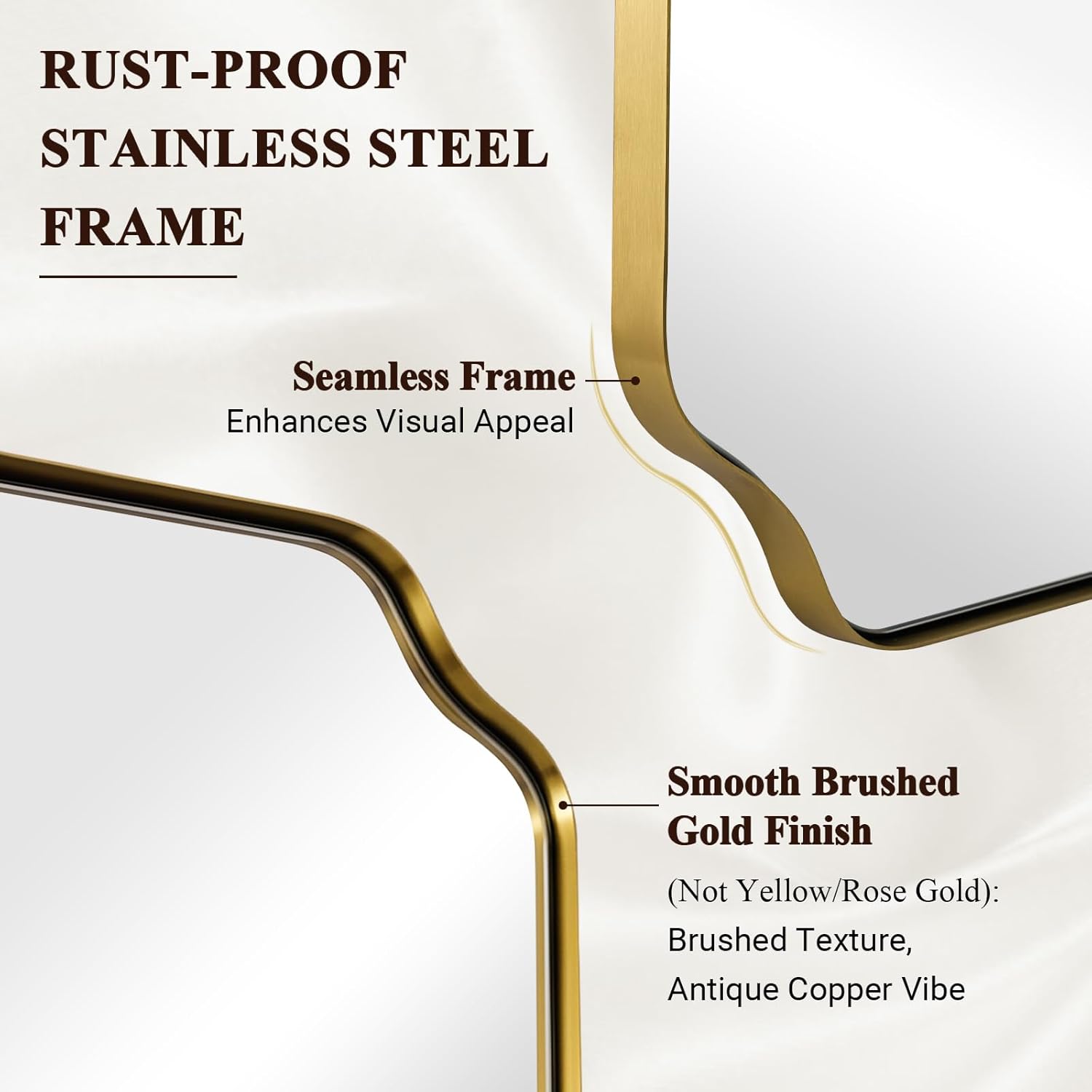 ANDY STAR Brushed Gold Mirror, 22'x30' Bathroom Vanity Mirror, Rounded Rectangle Bathroom Mirror with Rust-Proof Stainless Steel 1' Frame, Wall Mounts Horizontally or Vertically