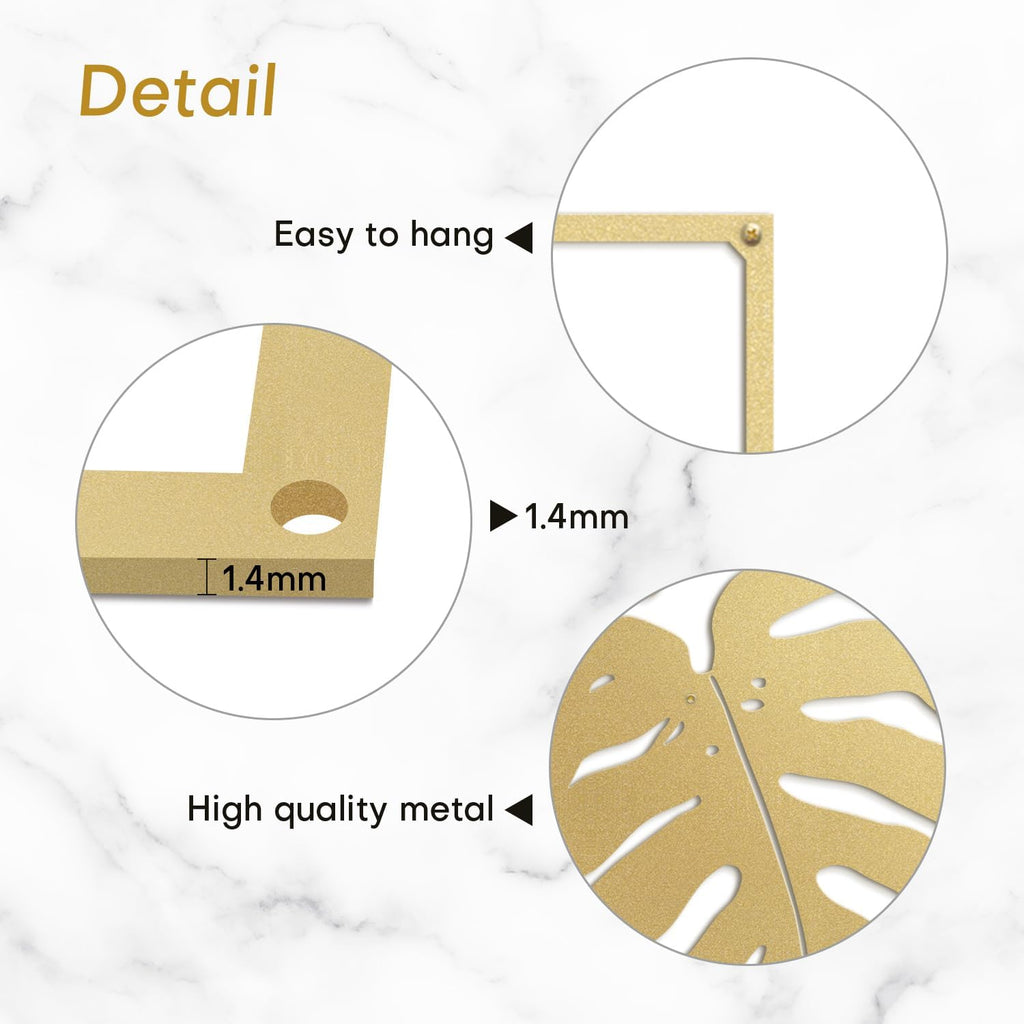 SIGNLEADER Metal Wall Art Decor Botanical Leaf Minimalist Modern Wall Sculpture Hangings Home Decoration for Living Room, Bedroom, Bathroom, Kitchen, Outdoor - 36' Gold